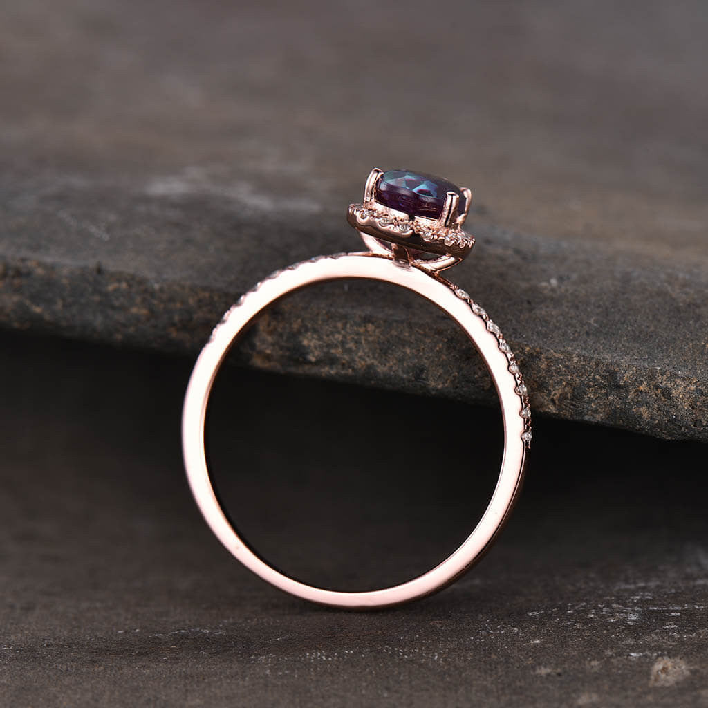 5x8mm Pear Shaped Alexandrite Halo Diamond Engagement Ring for Women - Perfect for Proposals, Anniversaries & Special Occasions