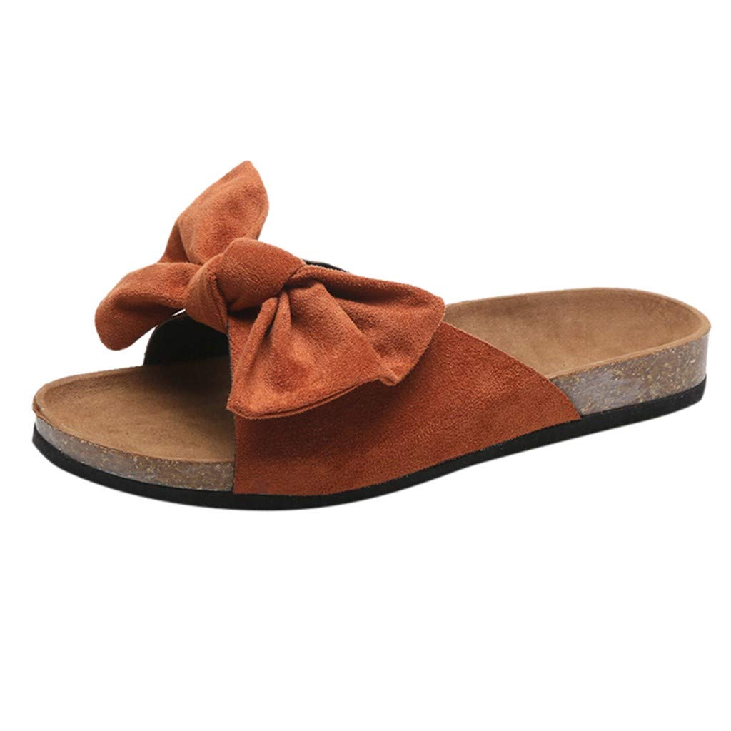 Women's Flat Slide Sandals - Comfortable Cork Sole & Cute Knot Bow Design - Breathable Canvas Summer Sandals for Beach, Pool, and Casual Outings