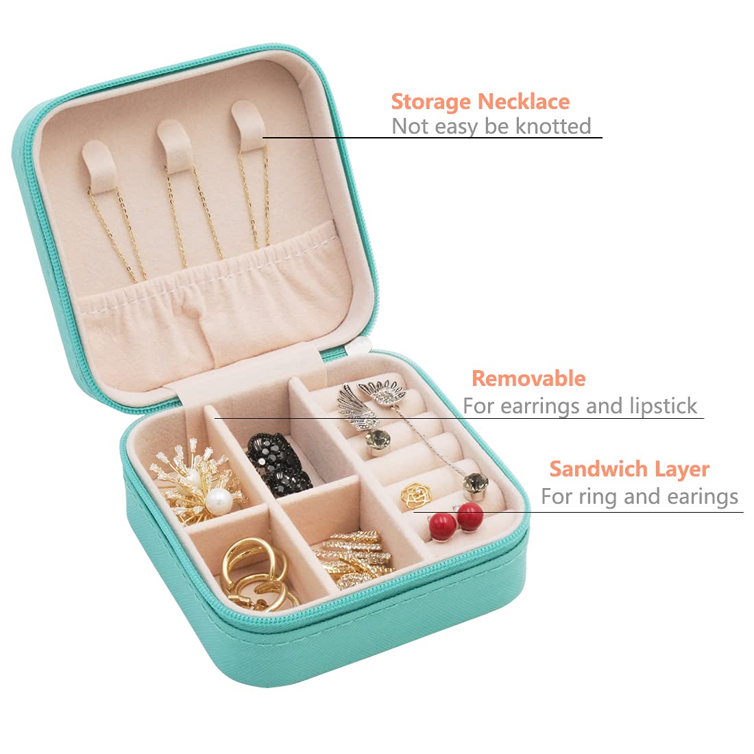 Mini Jewelry Travel Case - Small Portable Organizer & Display Storage Box for Rings, Earrings, Necklaces - Perfect for Travel, Gifts & Home Organization (Blue)