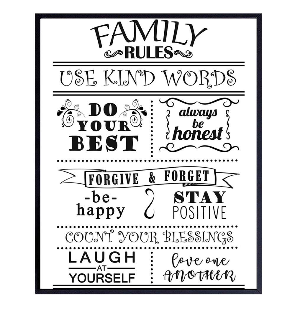 Family Rules Wall Art - Inspirational Positive Quotes for Kids Room Decor - Boys & Girls Bedroom Picture - Motivational Print for Home & Office