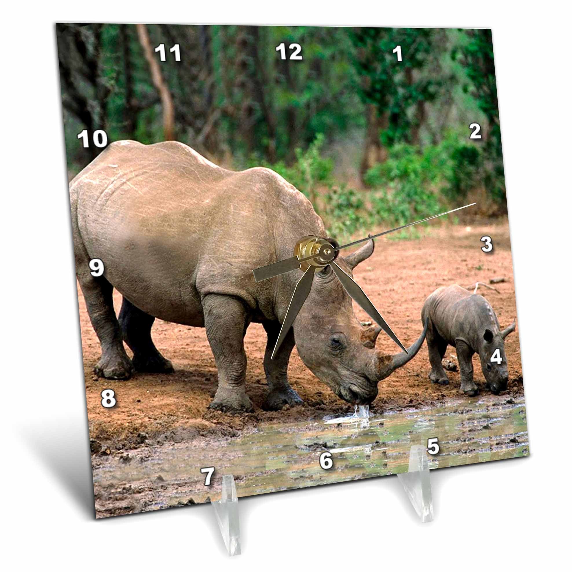 3Drose Black Rhinoceros Desk Clock - 6x6 Inch Stylish Office Decor, Unique Gift for Animal Lovers & Home Decoration | Perfect for Office, Bedroom, or Study Room