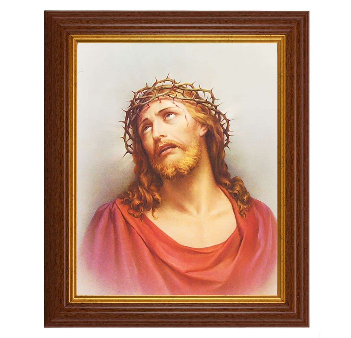 Christ in Agony Religious Wall Art - 10.5x12.5 Inch Walnut Wood Fluted Frame with Gold Beaded Edge - Italian Print for Home Decor, Church, or Prayer Room