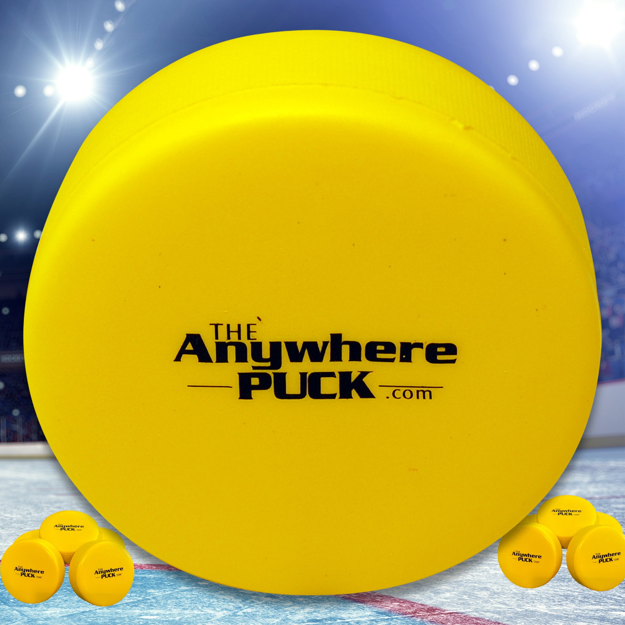 Anywhere Sports The Anywhere Puck 6 Pack - Yellow Foam Hockey Training Set for Kids | Indoor & Outdoor Hockey Practice, Backyard Games, Youth Sports Training