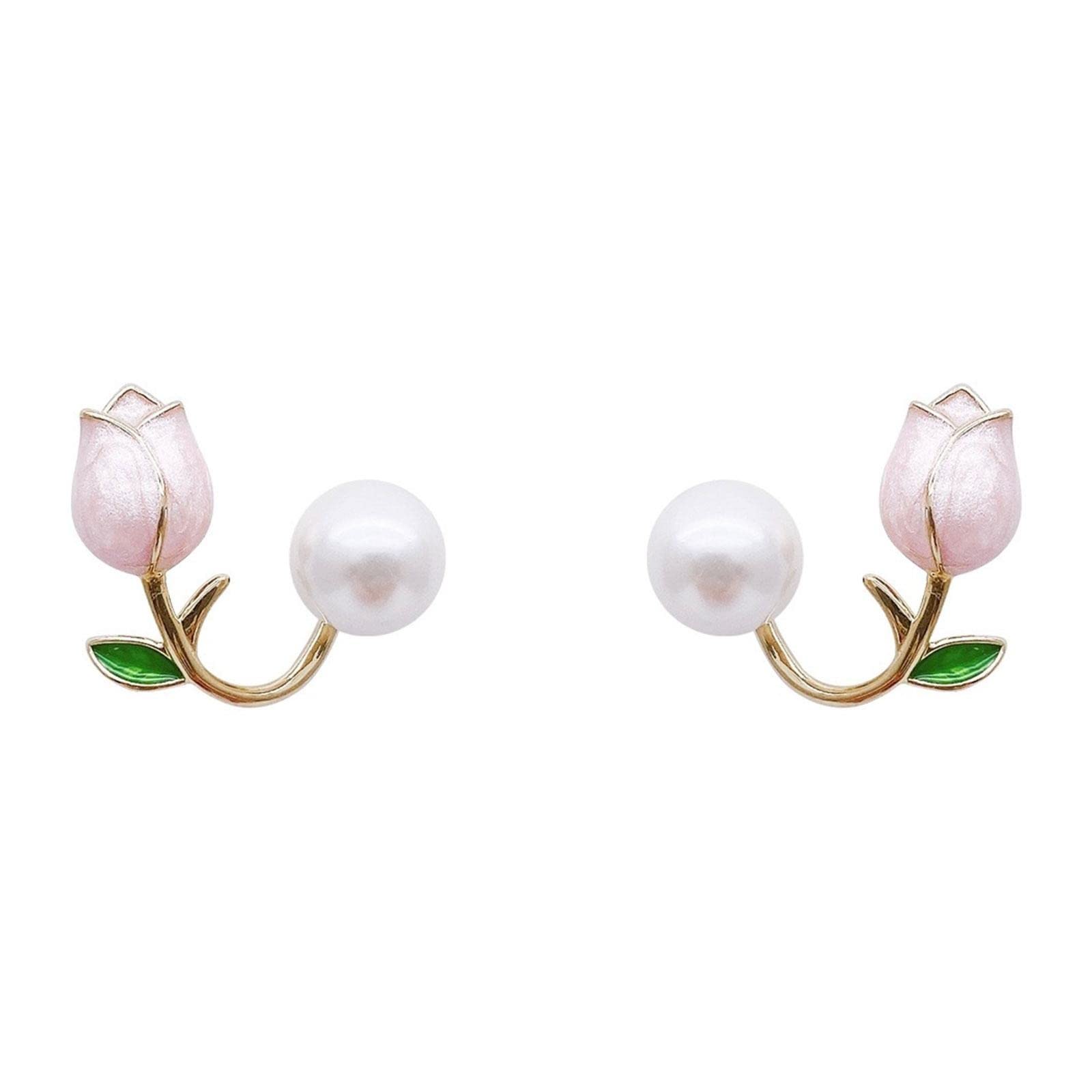 2022 Trendy Pink Flower Stud Earrings for Women - Elegant Small Studded Earrings for Spring & Summer - Luxury Fashion Jewelry Gift for Her - Perfect for Parties, Weddings & Daily Wear (One Size)