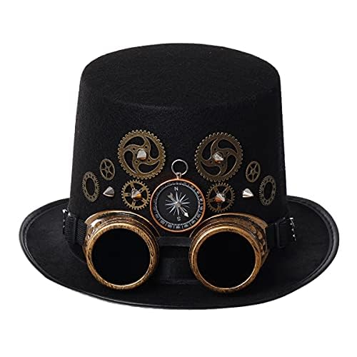 Stylish Steampunk Top Hat with Goggles for Women & Men - Victorian Gothic Halloween Costume Accessory - Perfect for Cosplay, Halloween Parties, and Themed Events