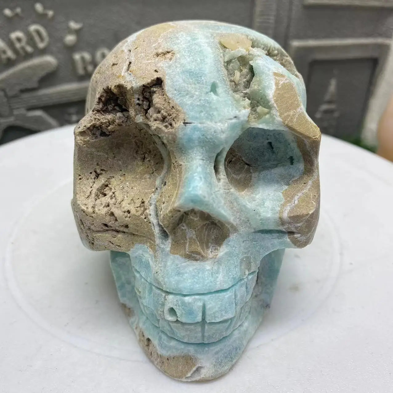Natural Blue Metpolarite Skull Crystal - Energy Healing Stone for Meditation, Reiki, Chakra Balancing | Spiritual Decor Gift for Home, Office & Yoga Studio