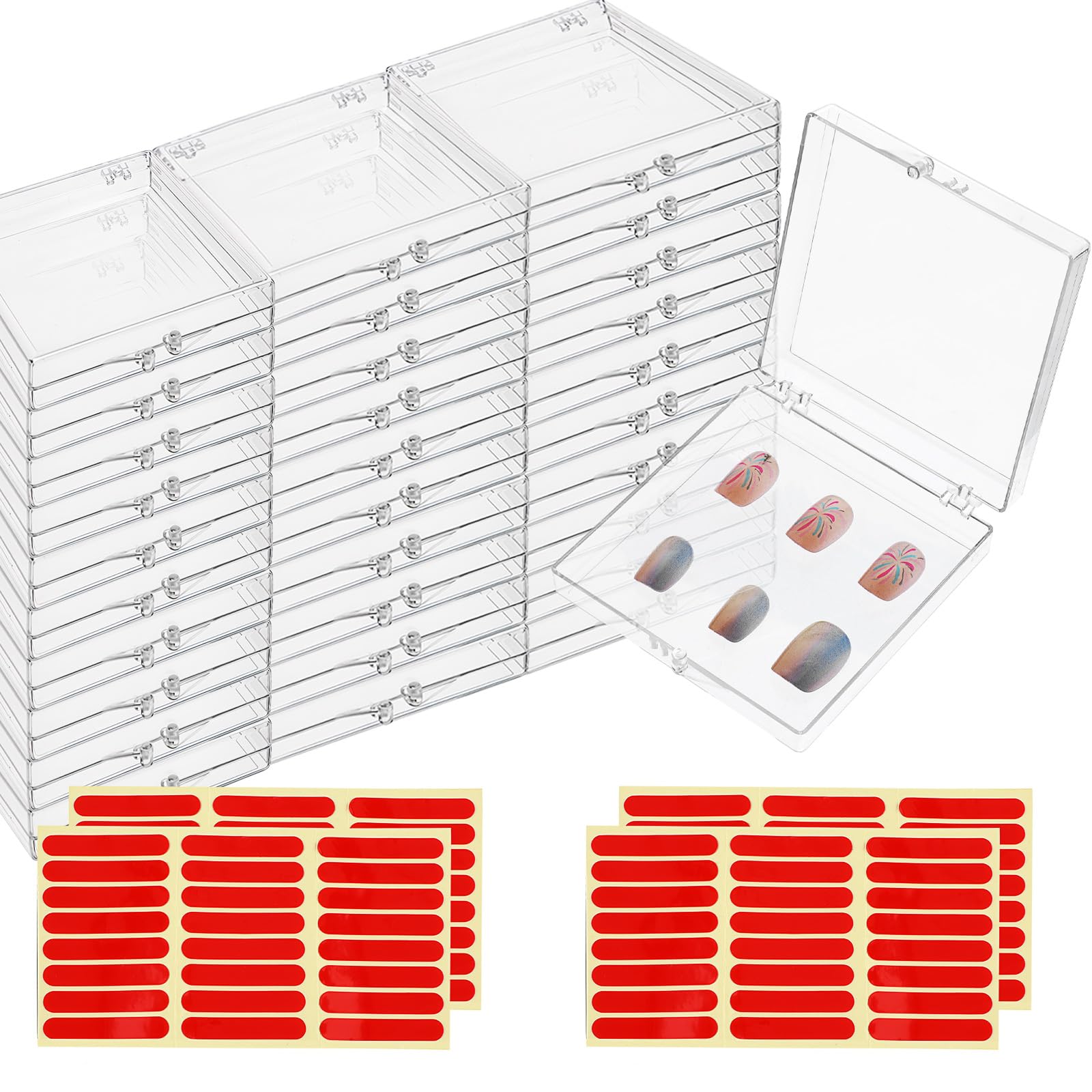 30 Pcs Press On Nail Packaging Box with 60 Pcs Adhesive Tapes - Acrylic Nail Display Storage Organizer Case for Salon & Home DIY Manicure - Perfect for Nail Art Display, Storage & Gift Packaging
