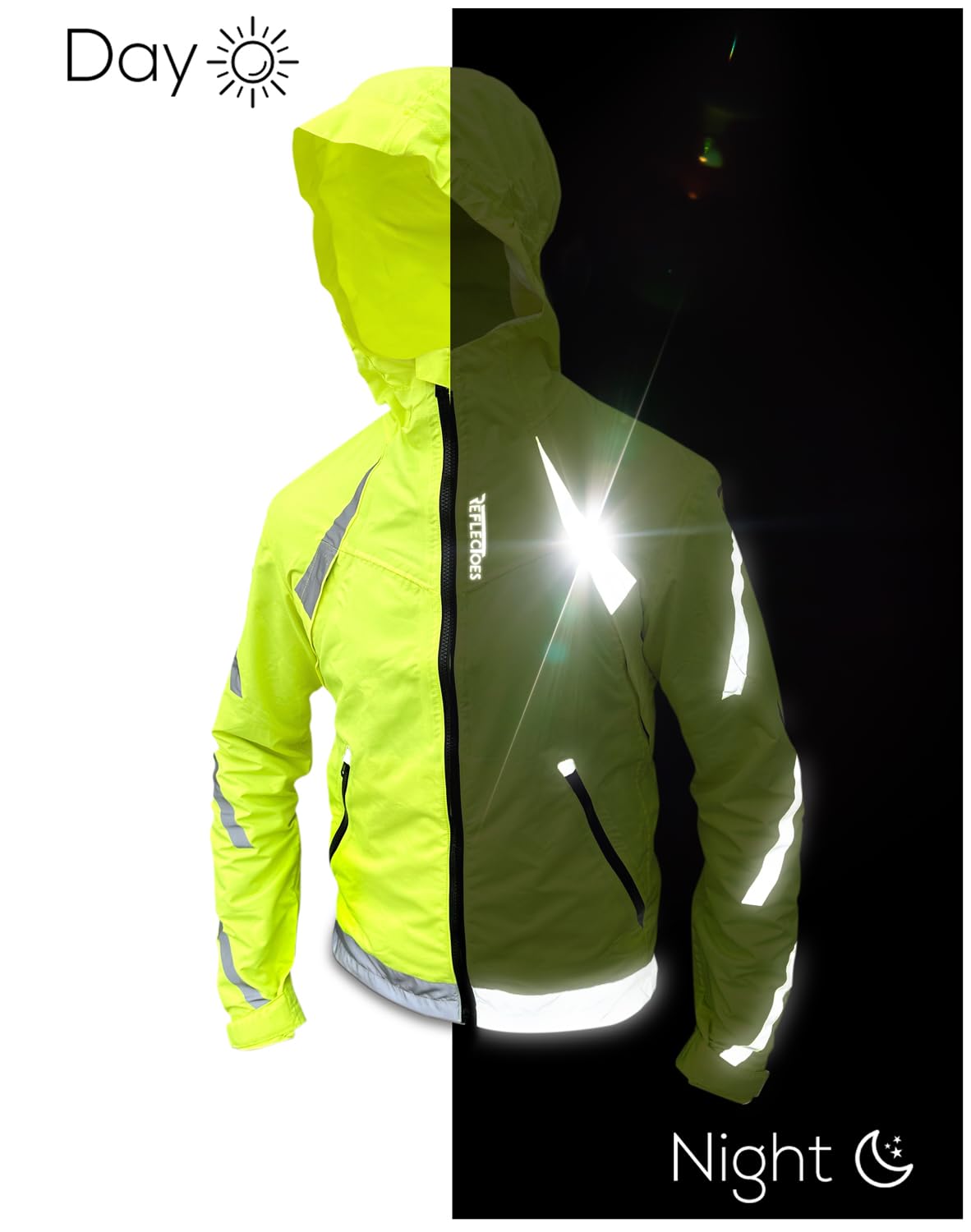 High-Visibility Reflective Rain Jacket with Adjustable Hood & Pit Vents - Waterproof Windbreaker for Running, Cycling & Outdoor Safety (Fluorescent Yellow) - Perfect for Night Jogging, Commuting & Stormy Weather