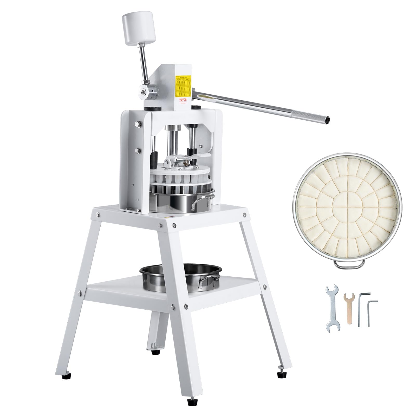 VEVOR 40PCS Manual Dough Divider Cutter with 304 Stainless Steel Tray - Adjustable 1.06oz to 4.94oz Dough Press for Bakery, Restaurant & Commercial Food Preparation | Perfect for Bread, Pastry, Pizza Dough Cutting & Portioning