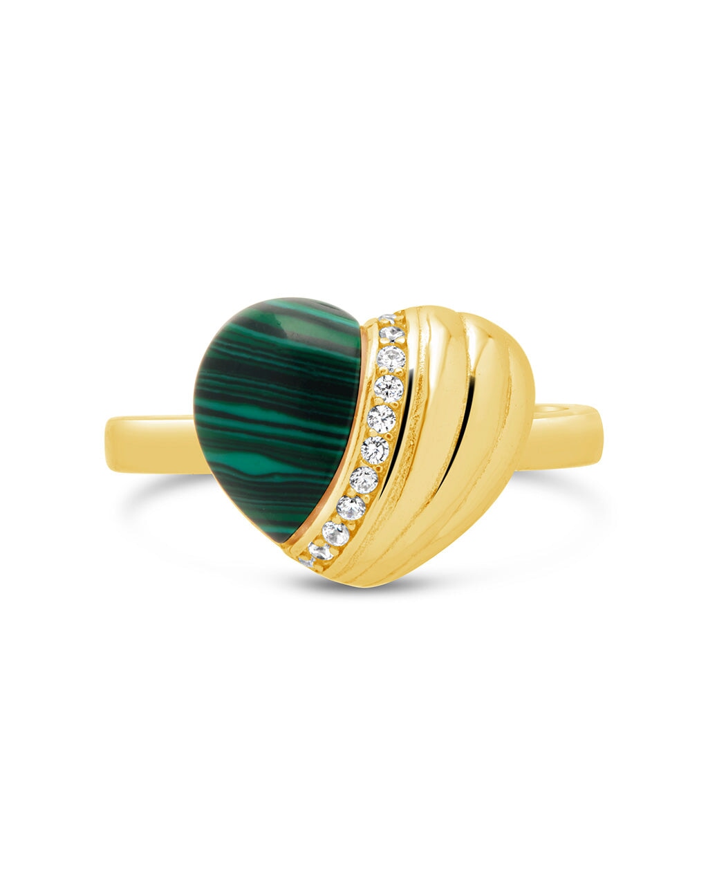 Hollis Sterling Silver Malachite & CZ Heart Ring for Women - Elegant Green Gemstone Jewelry Gift for Valentine's Day, Anniversary & Special Occasions