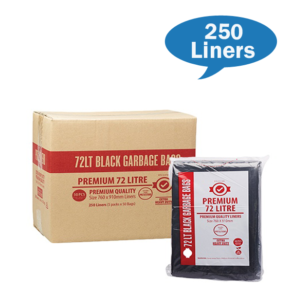 Premium Extra Heavy Duty 72Lt Black Trash Bags - Thick Leak Proof Garbage Bags for Kitchen, Office & Outdoor Use
