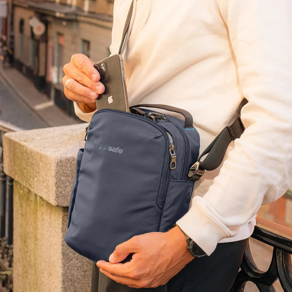 Pacsafe V Anti-Theft Crossbody Bag - Secure Travel Purse for Women & Men - RFID Blocking, Slash Proof, Lightweight for Commuting, Sightseeing & Daily Use