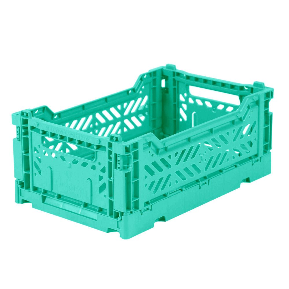 AyKasa Folding Storage Crate - Collapsible Plastic Bin with Handles, Mint Green - Perfect for Home Organization, Laundry, Grocery Shopping & Car Storage