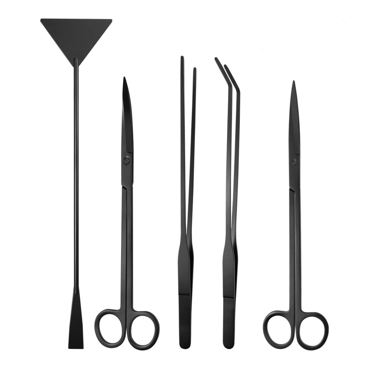 5pcs Aquatic Plant Tools Set - Aquarium Broom, Fish Tank Skimmer Net, Water Dispenser with Tap, Terrarium Squeegee - Perfect for Aquarium Cleaning, Plant Trimming & Water Maintenance (Black)