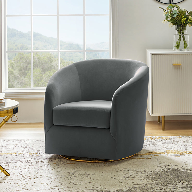 Emanuela Velvet Swivel Barrel Armchair - Modern Accent Chair for Living Room, Bedroom & Office - 360° Rotating Comfortable Lounge Chair with Soft Upholstery - Perfect for Reading, Relaxing & Home Decor