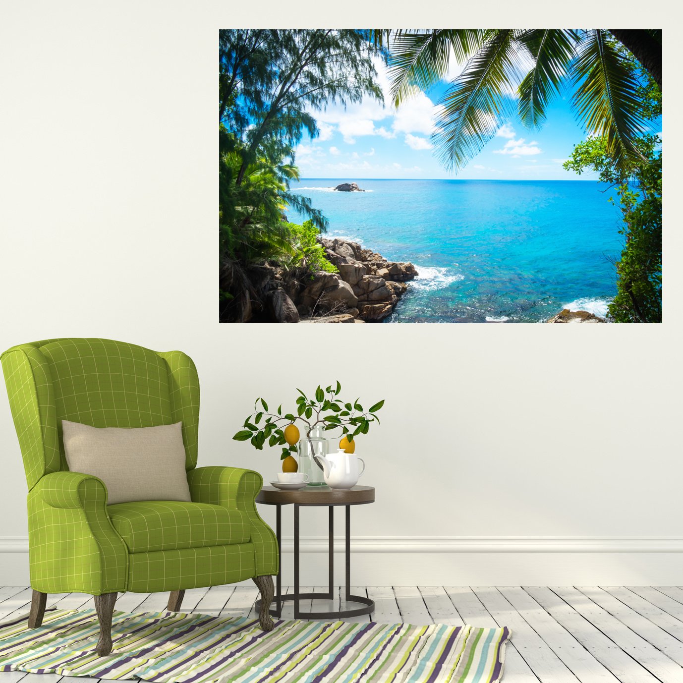 Mi Alma 3D Removable Tropical Beach Wall Decals - Peel & Stick Vinyl Wallpaper Stickers for Home Decor - Waterproof Durable Wall Art for Living Room, Bedroom, Nursery - Easy to Apply & Remove Without Residue