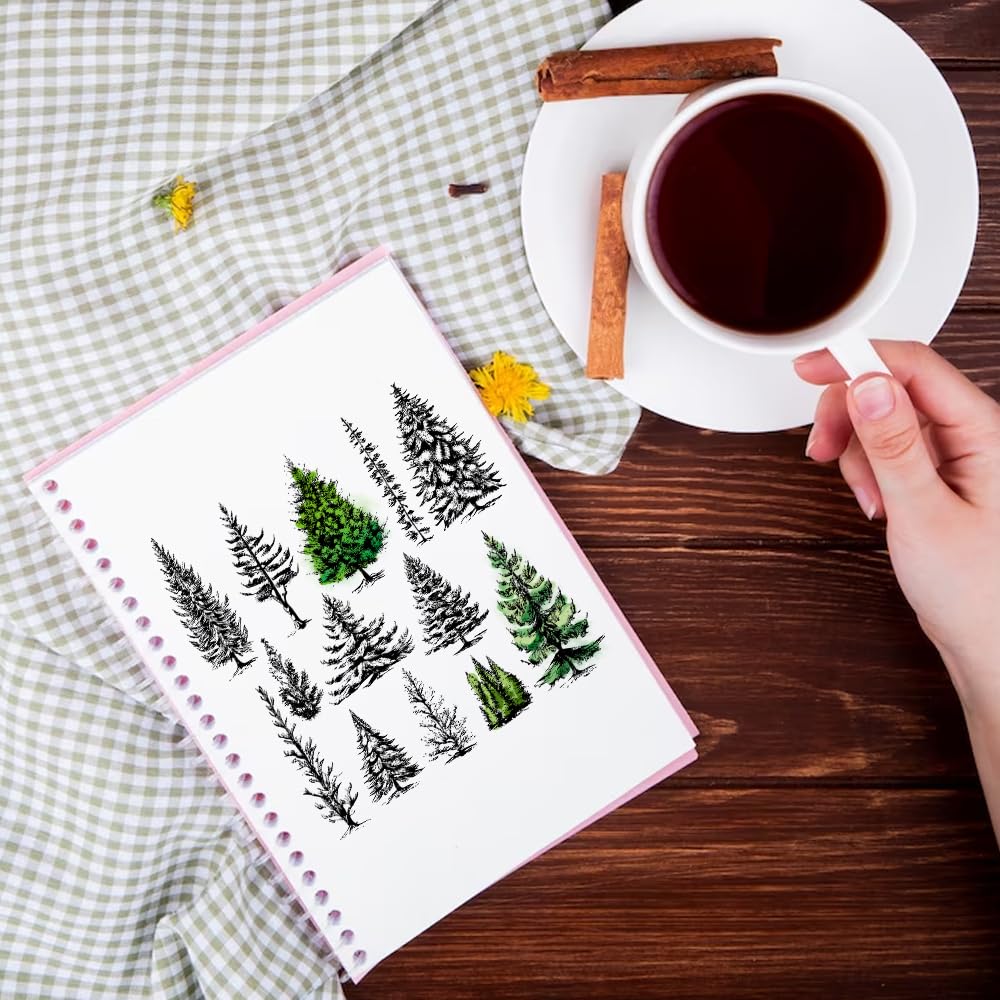 ALIBBON 12-Piece Christmas Tree Clear Stamp Set for Card Making, Scrapbooking & DIY Crafts - Snow Tree & Merry Christmas Transparent Silicone Stamps - Perfect for Holiday Greeting Cards, Photo Albums & Gift Wrapping