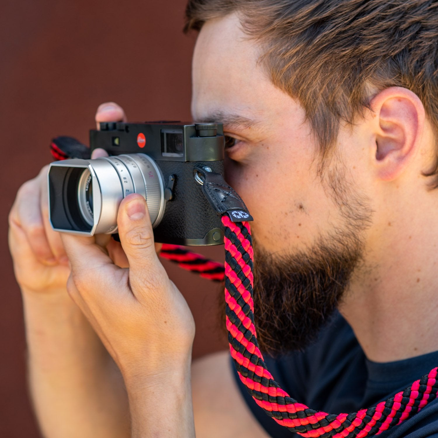 Cooph Braided Camera Strap with Split Ring - 49.2 Inch (125cm) Adjustable Neck Strap for DSLR & Mirrorless Cameras - Durable Black/Red Design for Travel, Photography & Outdoor Adventures