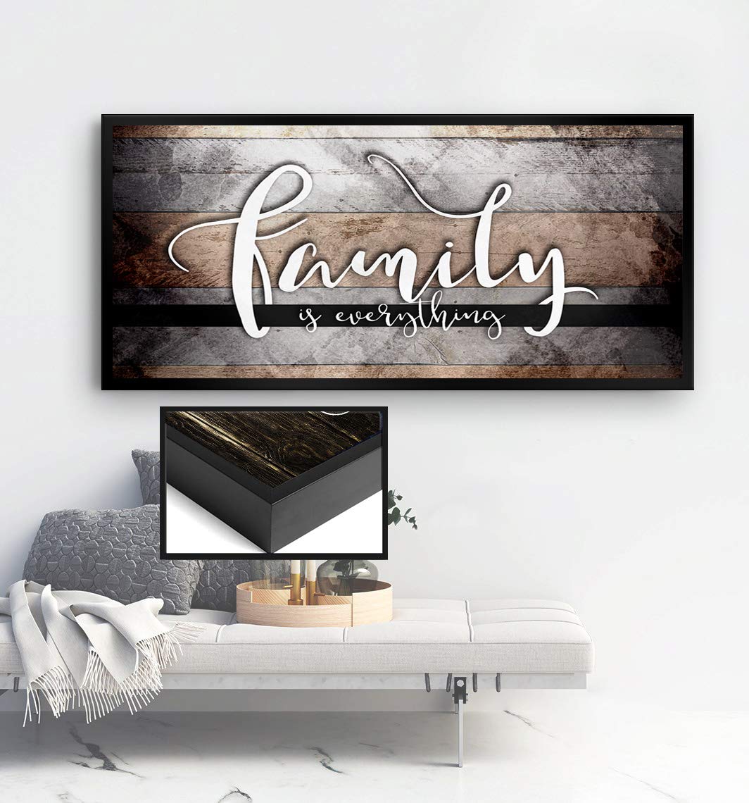 Family Is Everything Wall Art - Framed Canvas Print for Living Room & Farmhouse Decor - Large 42x19 Inch Brown & Black Floating Frame - Perfect for Family Room, Bedroom, or Office Wall Décor