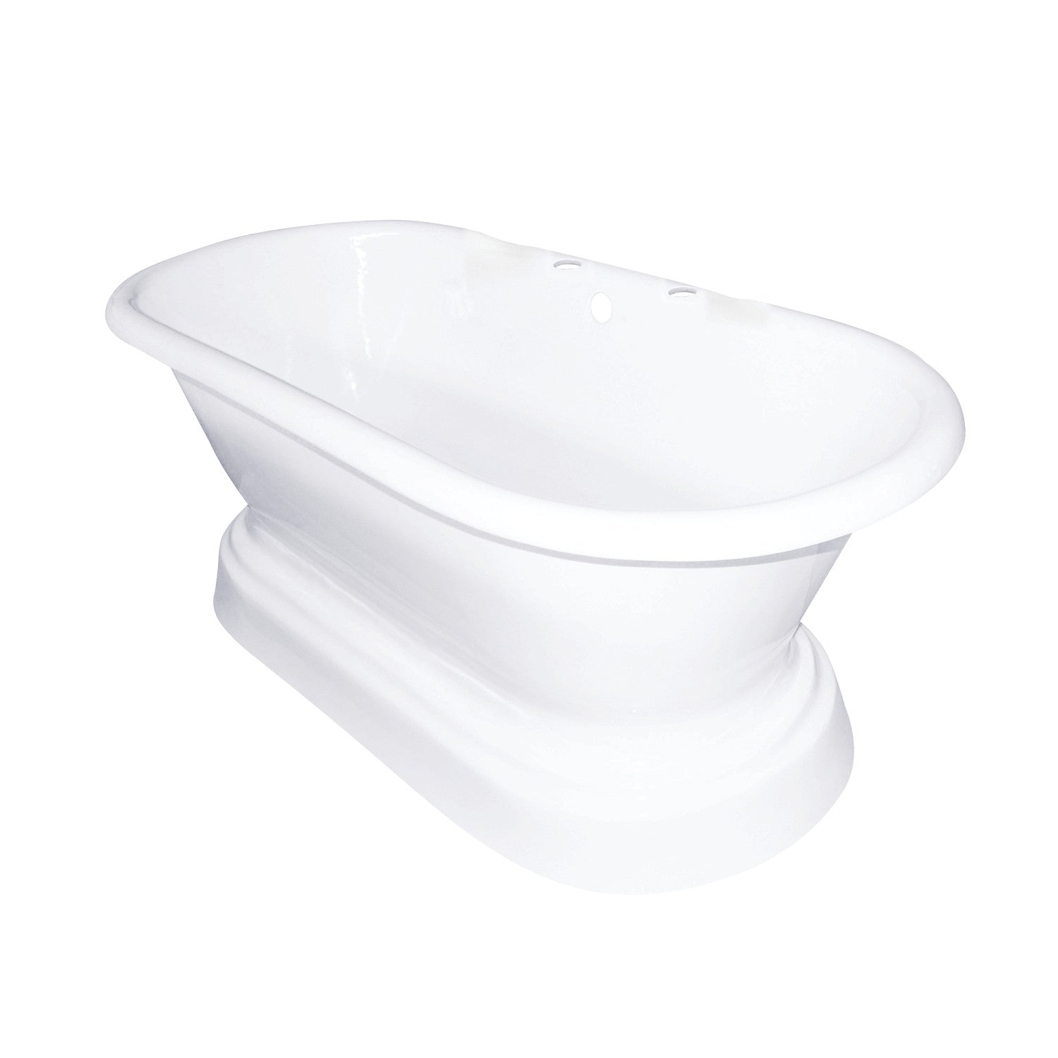 Aqua Eden 66 Inch White Cast Iron Oval Double Ended Pedestal Bathtub with 7 Inch Faucet Drillings - Freestanding Soaking Tub for Luxury Bathroom & Spa Relaxation