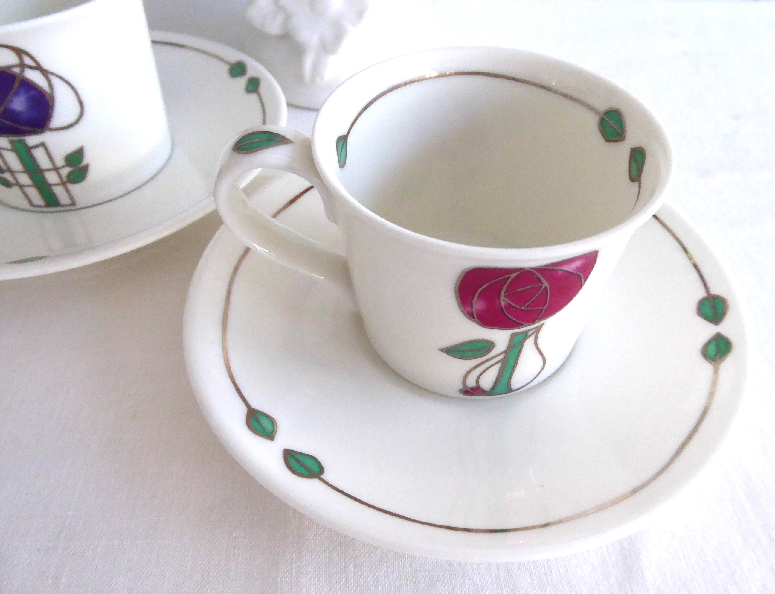 Dunoon 2-Piece Arts and Crafts Espresso Cups with Saucers - Premium Bone China Demi Helensburgh Collection - Perfect for Coffee Lovers and Home Decor