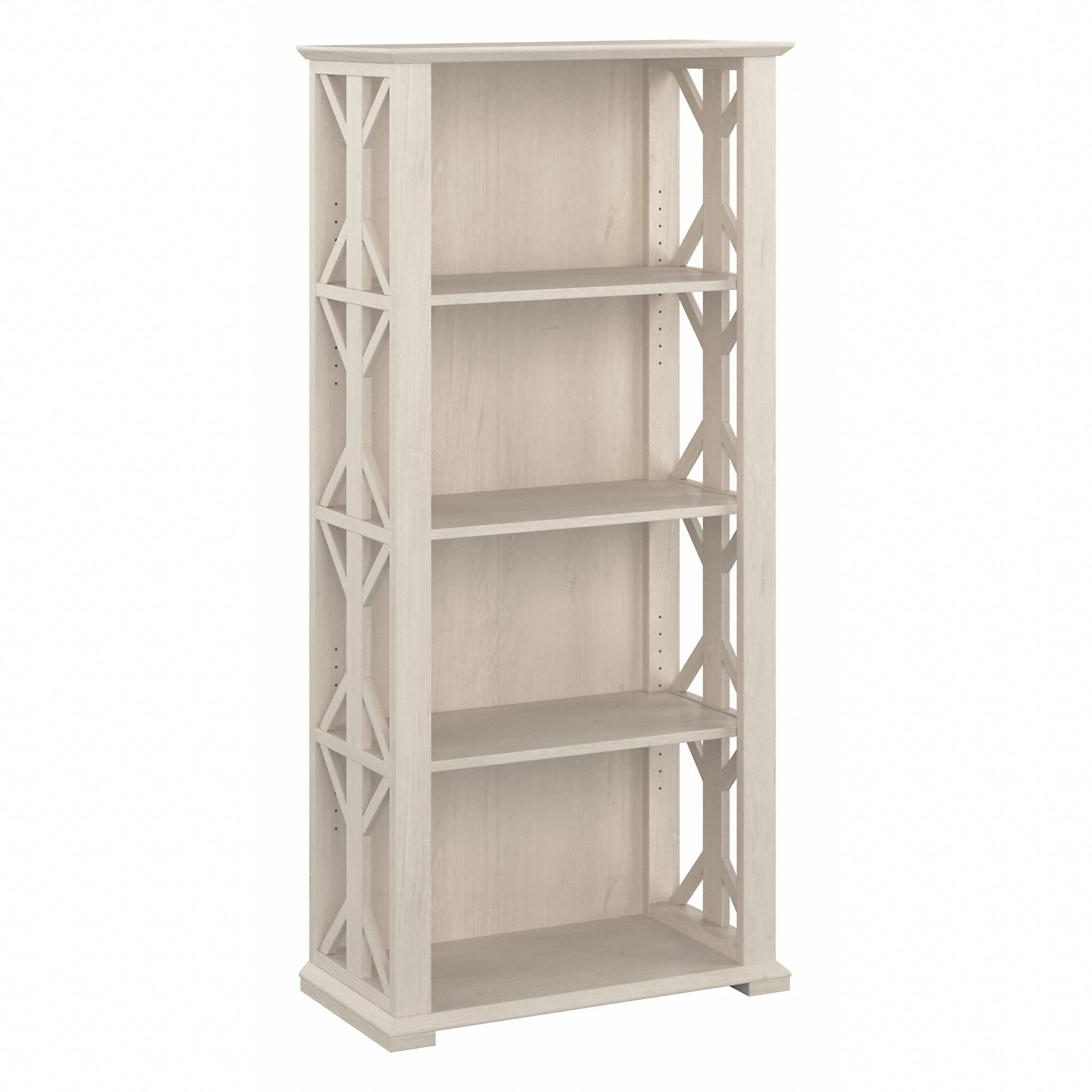 Bush Furniture Homestead 4 Shelf Farmhouse Bookcase in Linen White Oak - Vertical Office Organizer & Home Shelving Unit for Books, Decor & Storage | Perfect for Living Room, Bedroom & Home Office Organization