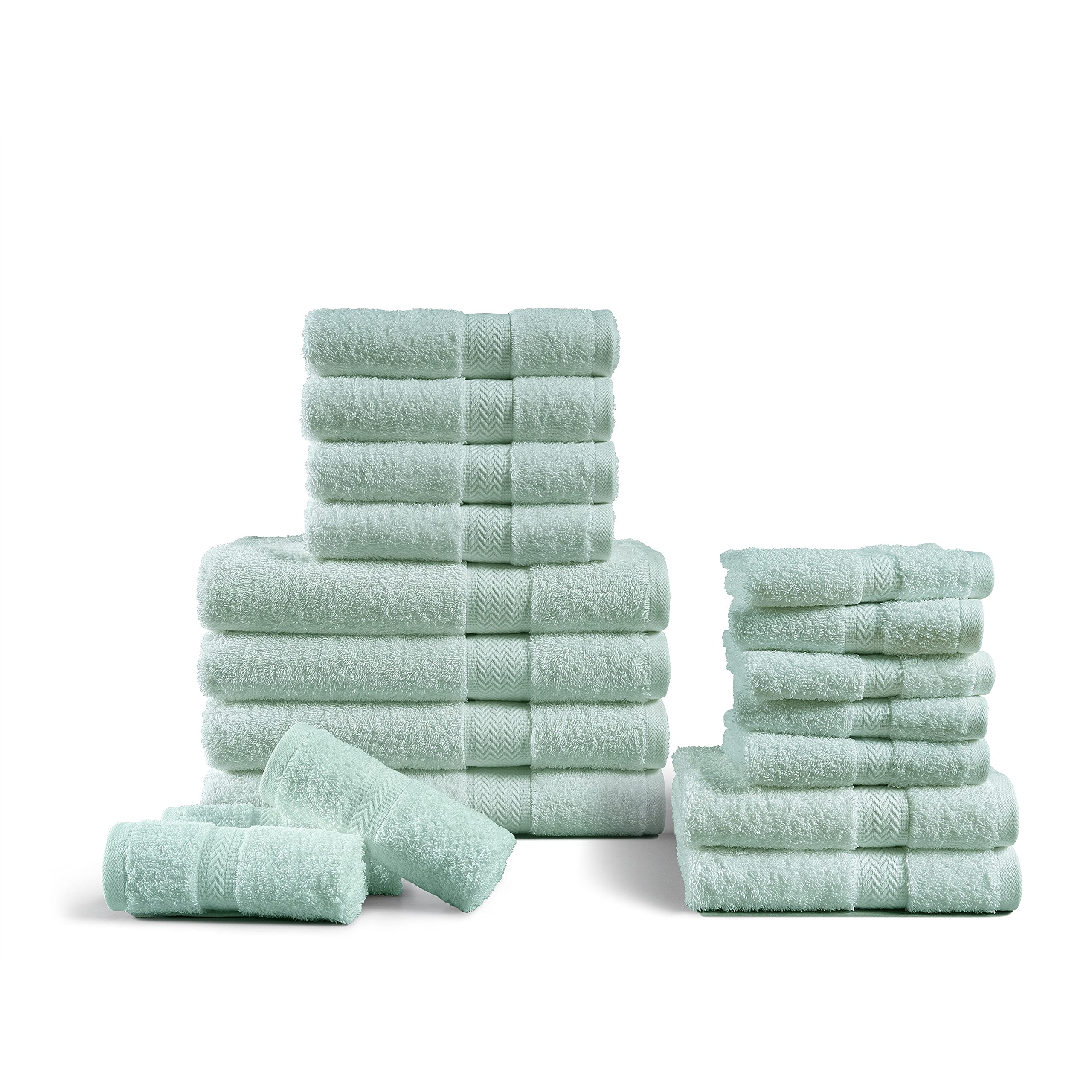 Chateau Home Collection 18-Piece 100% Combed Cotton Bath Towel Set - 600 GSM Quick Dry & Super Absorbent, Includes 4 Bath Towels, 6 Hand Towels & 8 Washcloths - Luxury Hotel & Spa Quality Bath Towels for Home, Gym & Beach Use - Blue