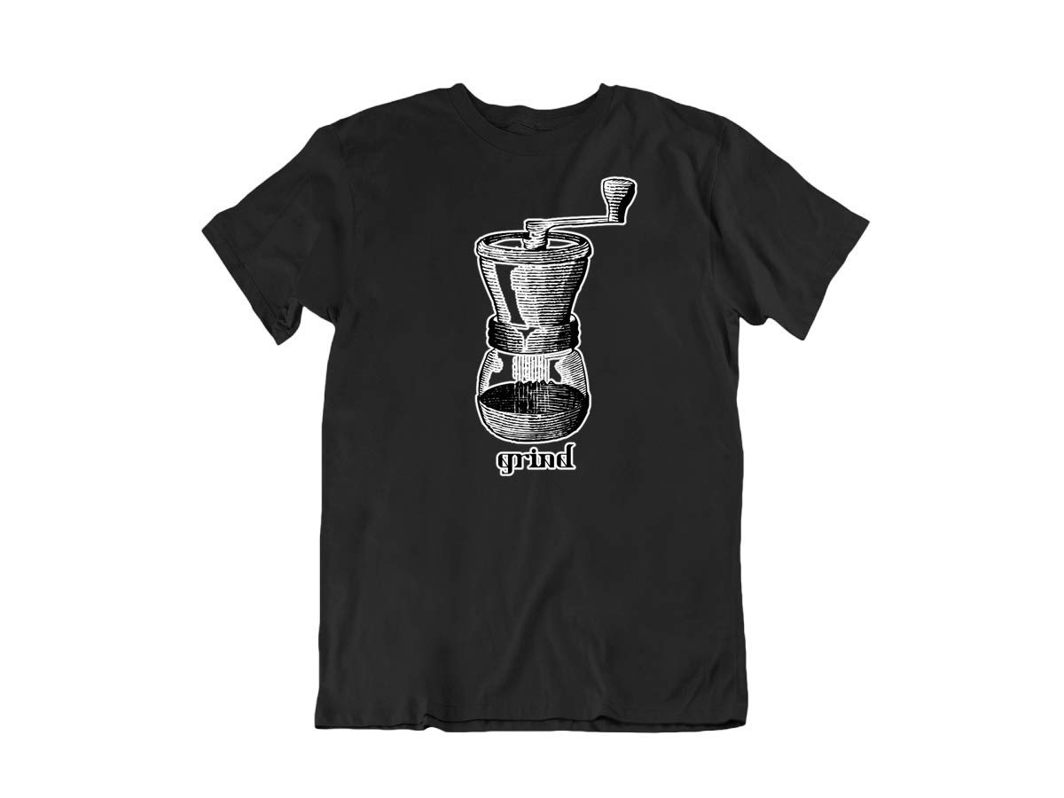 Vintage Coffee Grinder Machine Design Cotton T-Shirt - Retro Coffee Lover Graphic Tee for Men & Women - Perfect for Cafes, Barista Gifts & Casual Wear