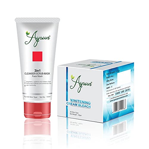Aysun 3-in-1 Cleanser Scrub Mask Face Wash & Whitening Cream Bleach (35g) Combo Pack of 2 - Deep Cleansing, Exfoliating & Brightening for Glowing Skin - Perfect for Daily Skincare & Spa Nights