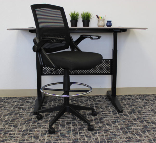 Boss Black Flip Arm Mesh Drafting Stool B16223 - Adjustable Ergonomic Office Chair for Architects & Designers - Perfect for Home Office, Studio & Workspace