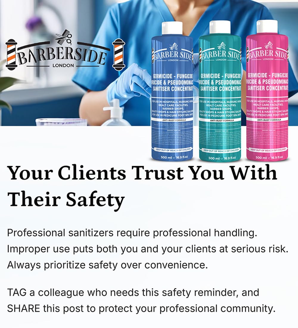 Barber Side London Disinfectant Solution - Salon Barbicide Jars, Medical & Athletic Use - Germicide Solution (Blue) 2 x 500ml (1 Liter) - Ideal for Barber Shops, Nail Salons & Sports Equipment Sanitization