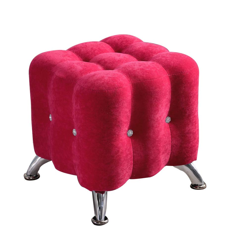 Cotton Linen Flannel Velvet Ottoman Cube - Multi-Functional Footstool, Sofa Stool, Shoe Bench with Removable Cover (Red) - Perfect for Living Room, Bedroom & Entryway Decor