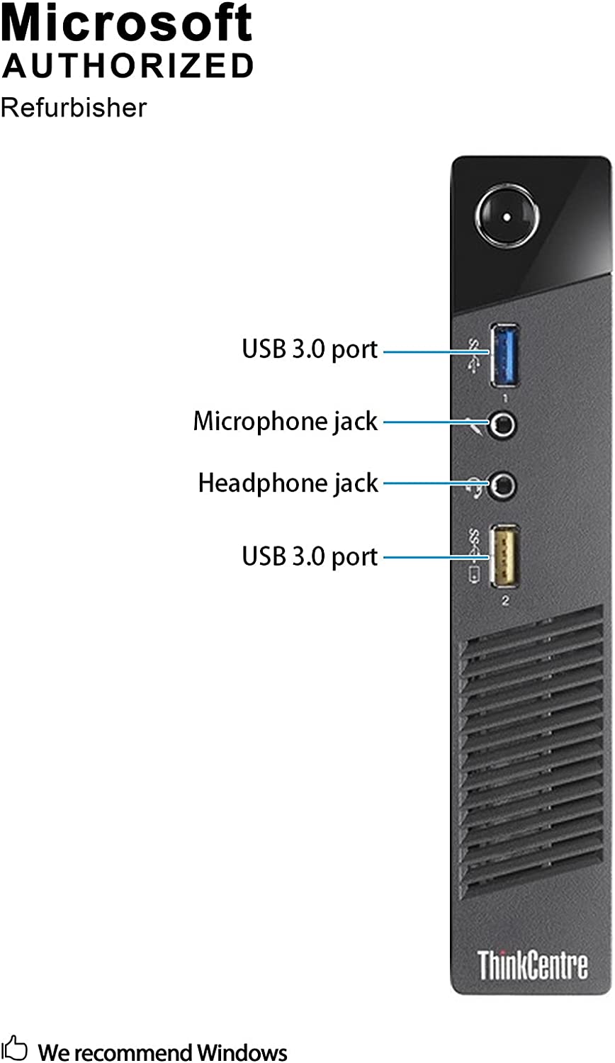 Lenovo ThinkCentre M93p Tiny Desktop PC - Intel Core i5-4590T Quad-Core 3.6GHz, 8GB RAM, 128GB SSD, WiFi, Win 10 Pro | Compact Home Office & Business Computer for Productivity, Remote Work, and Space-Saving Setup