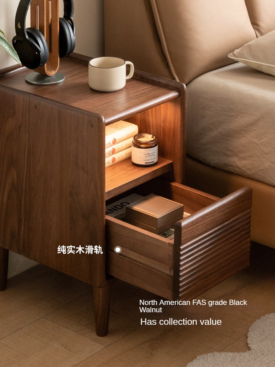 Solid Black Walnut Wood Nightstand with Narrow Design - Perfect for Small Bedrooms, Apartments & Modern Home Decor