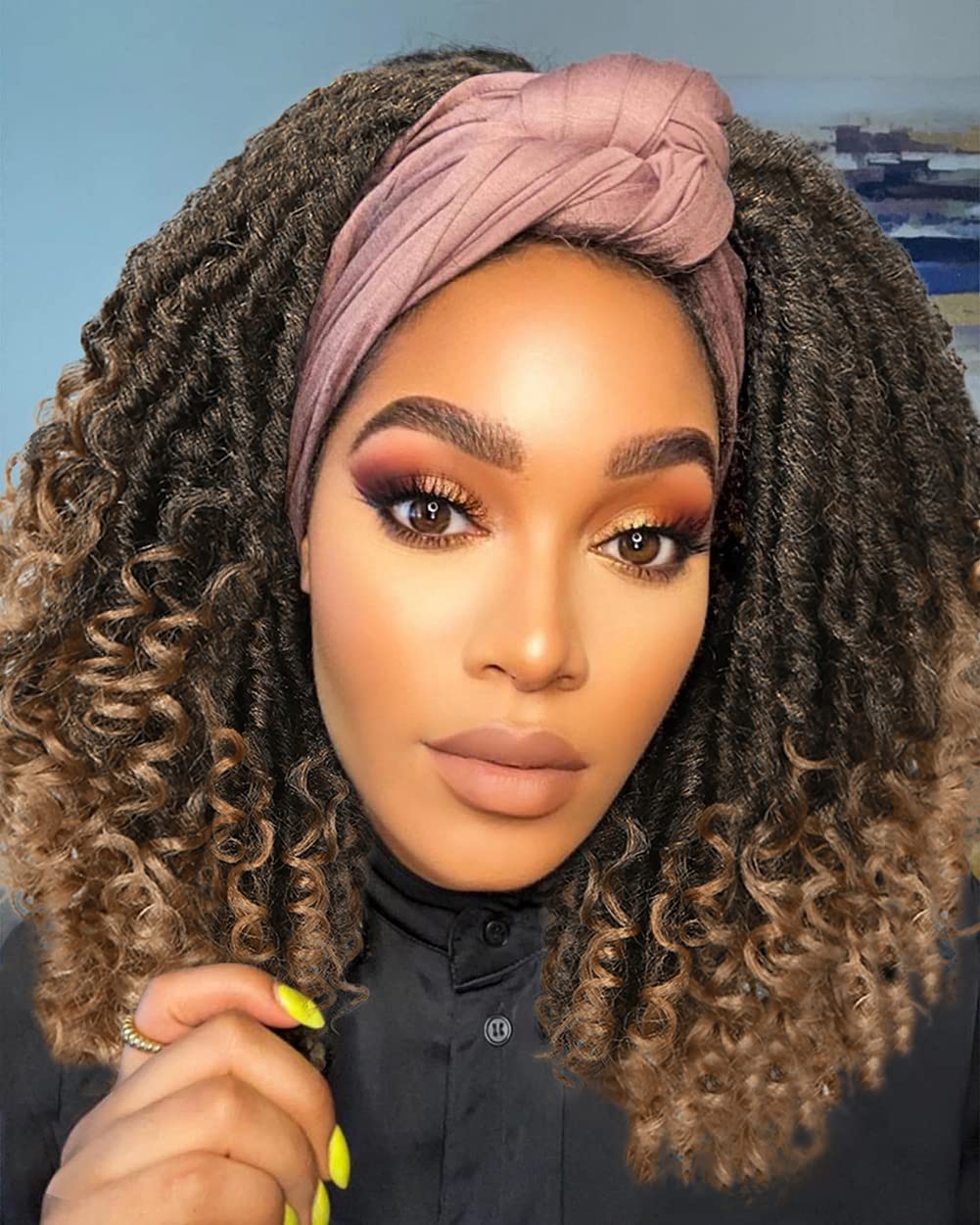 WIGER Short Dreadlock Synthetic Wig - Ombre Blonde Faux Locs for Black Women & Men | Hand-Braided Curly Wigs with Headband | Perfect for Cosplay, Halloween, and Daily Protective Styling