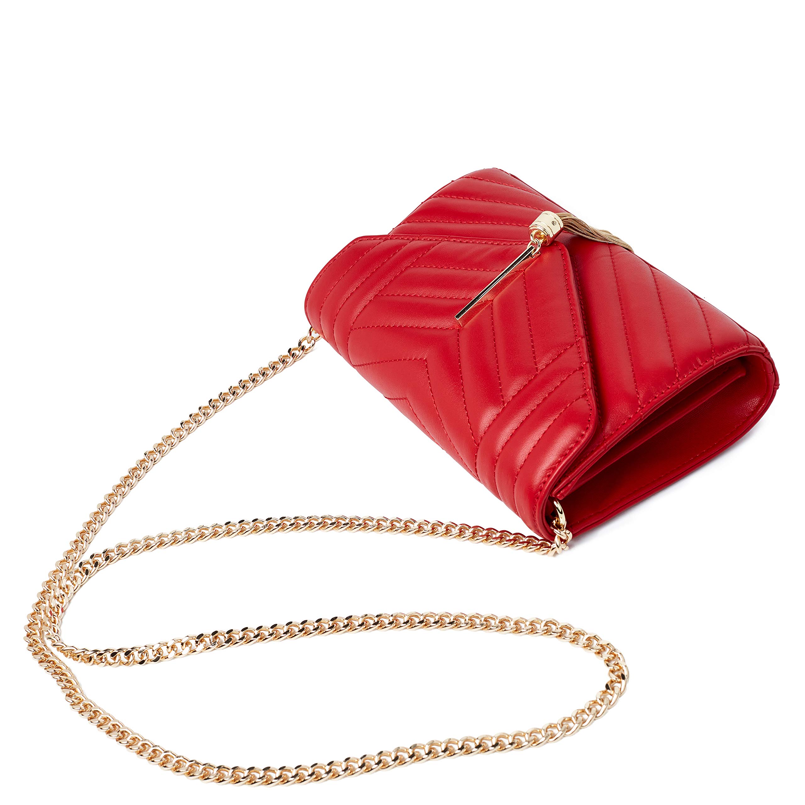 Chrysansmile Women's Genuine Leather Crossbody Bag - Quilted Fashion Clutch Purse with Chain Strap for Evening Parties, Date Night & Special Occasions