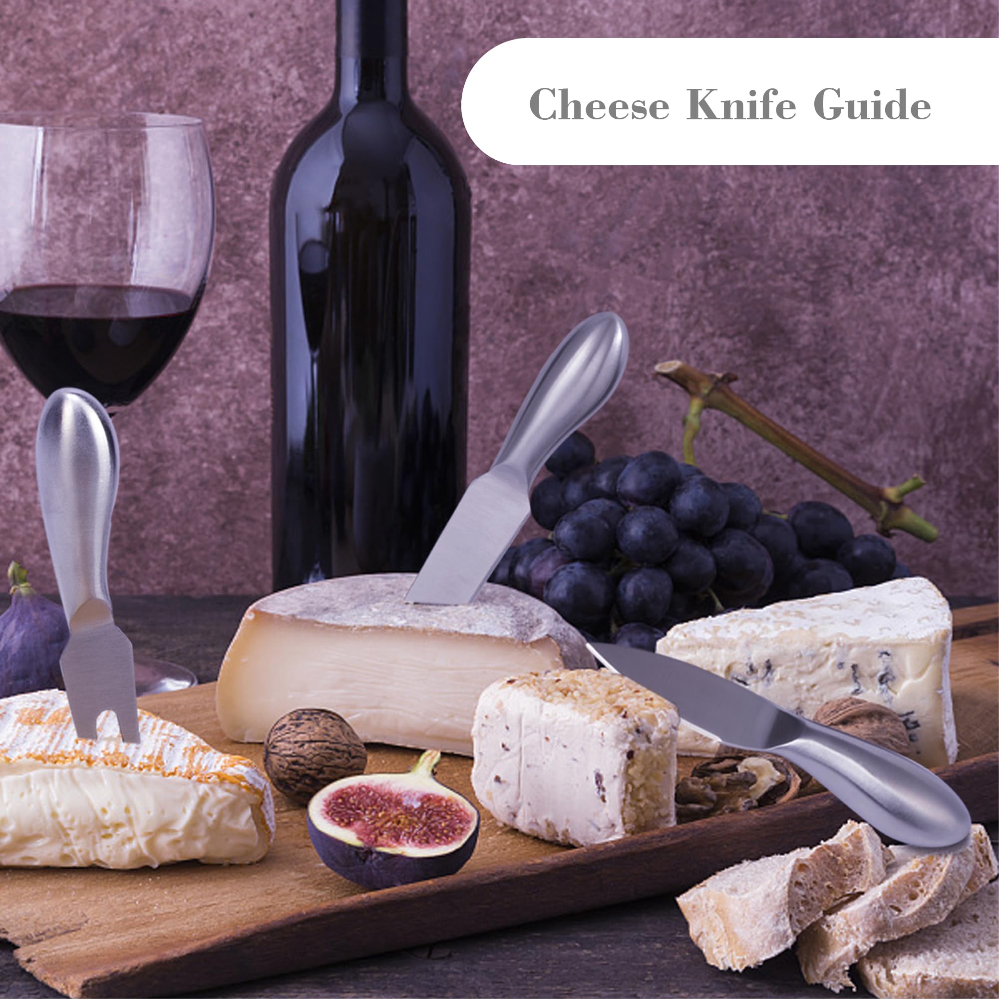 Premium 4-Piece Stainless Steel Cheese Knife Set with Cheese Fork - 5.3 Inch Charcuterie Board Accessories for Entertaining, Housewarming Gifts & Cheese Platter Presentation (Ideal for Dinner Parties, Wine Tasting & Gourmet Cheese Serving)