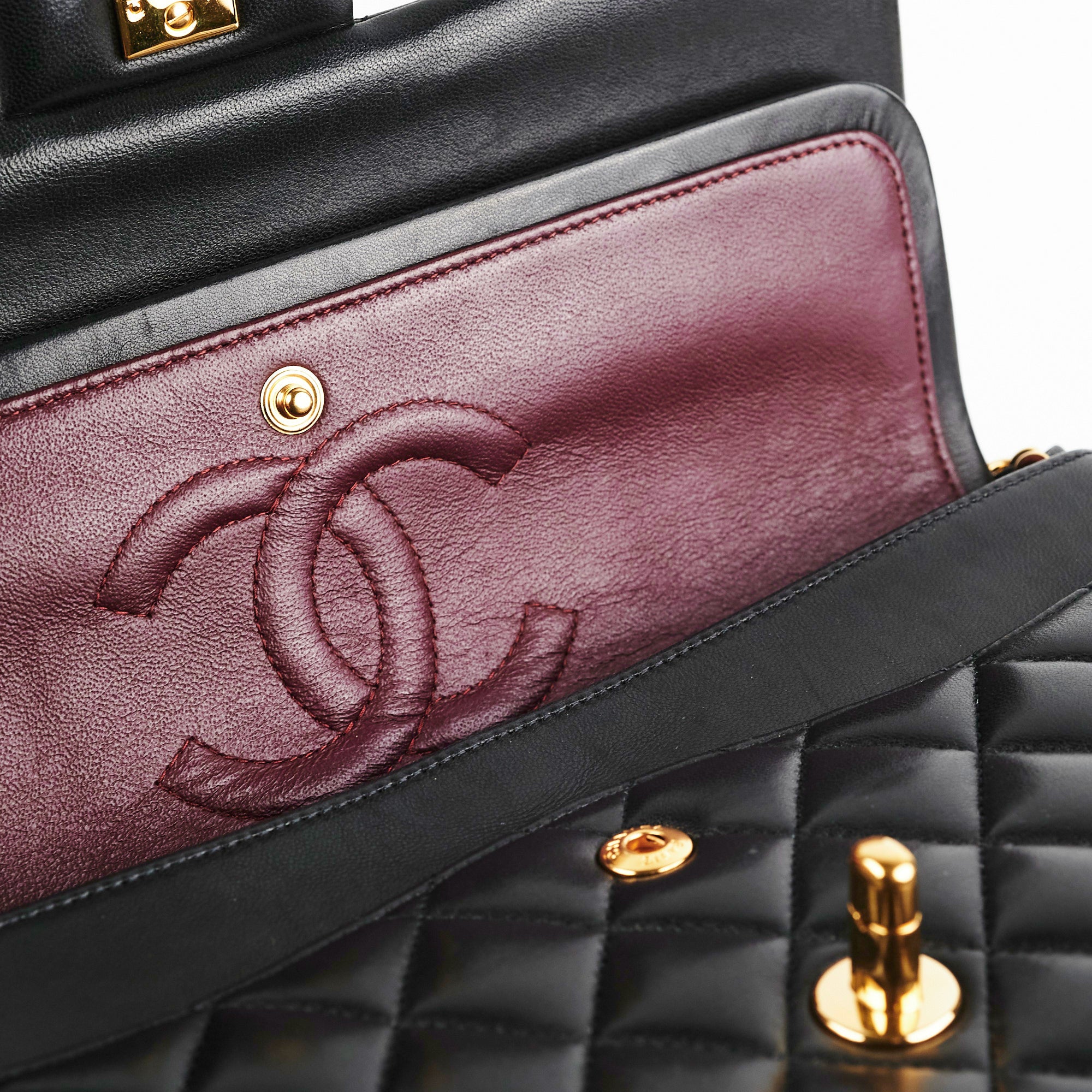 Chanel Medium/Large Classic Double Flap Lambskin Black Handbag - Luxury Designer Shoulder Bag for Women | Perfect for Work, Evening Events & Special Occasions