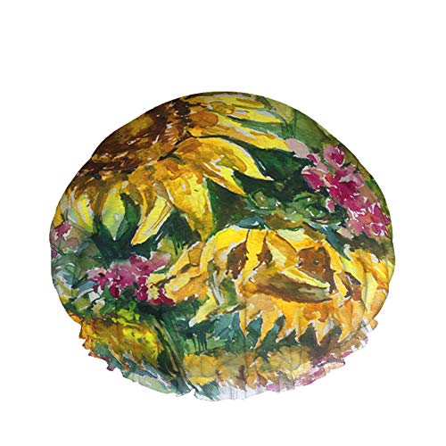 Moslion Sunflower Shower Cap for Women - Double Layer Waterproof Bathing Hat with Floral Design, Reusable Hair Protection for Shower, Bath & Spa | Bright Abstract Bouquet Pattern