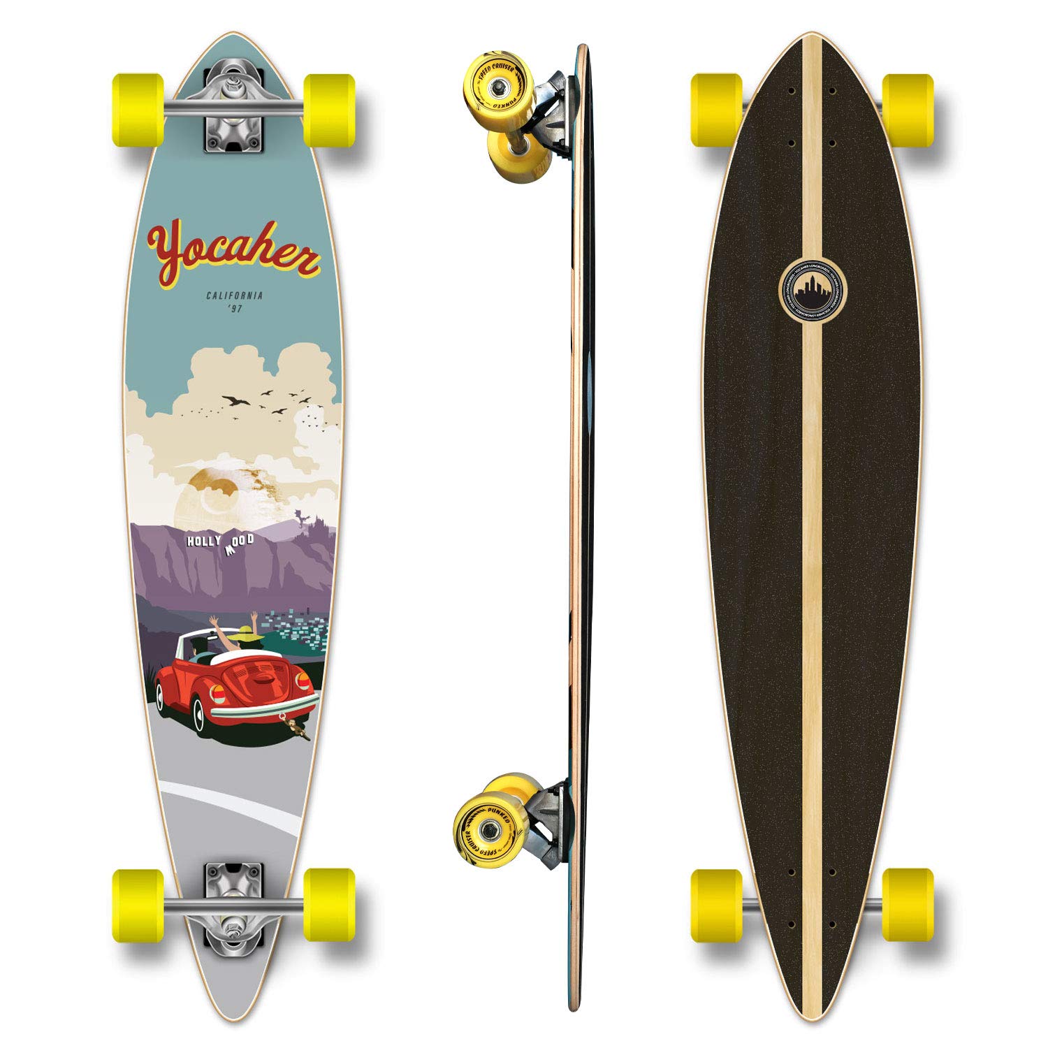Yocaher Complete Pintail Longboard Skateboard with Premium Grip Tape, Aluminum Trucks, ABEC-9 Bearings & 71mm Wheels - Perfect for Cruising, Commuting & Downhill Riding