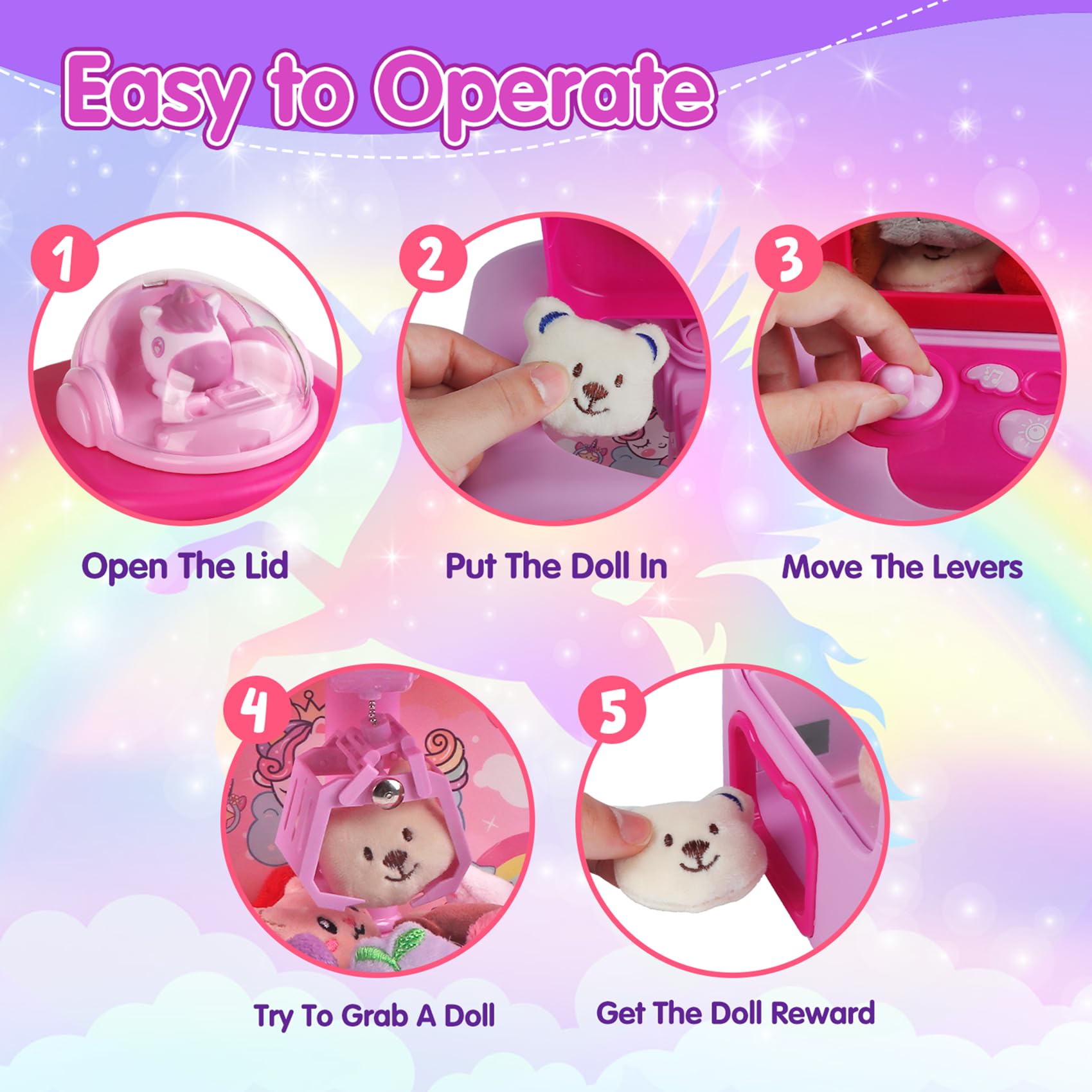 **TingingYuli Unicorn Claw Machine for Kids - Mini Candy Grabber & Prize Dispenser Toy with 20 Plush Toys - Fun Electronic Arcade Game for Girls & Boys - Perfect for Christmas, Easter & Birthday Gifts - Great for Parties, Playrooms & Family Game Nights**