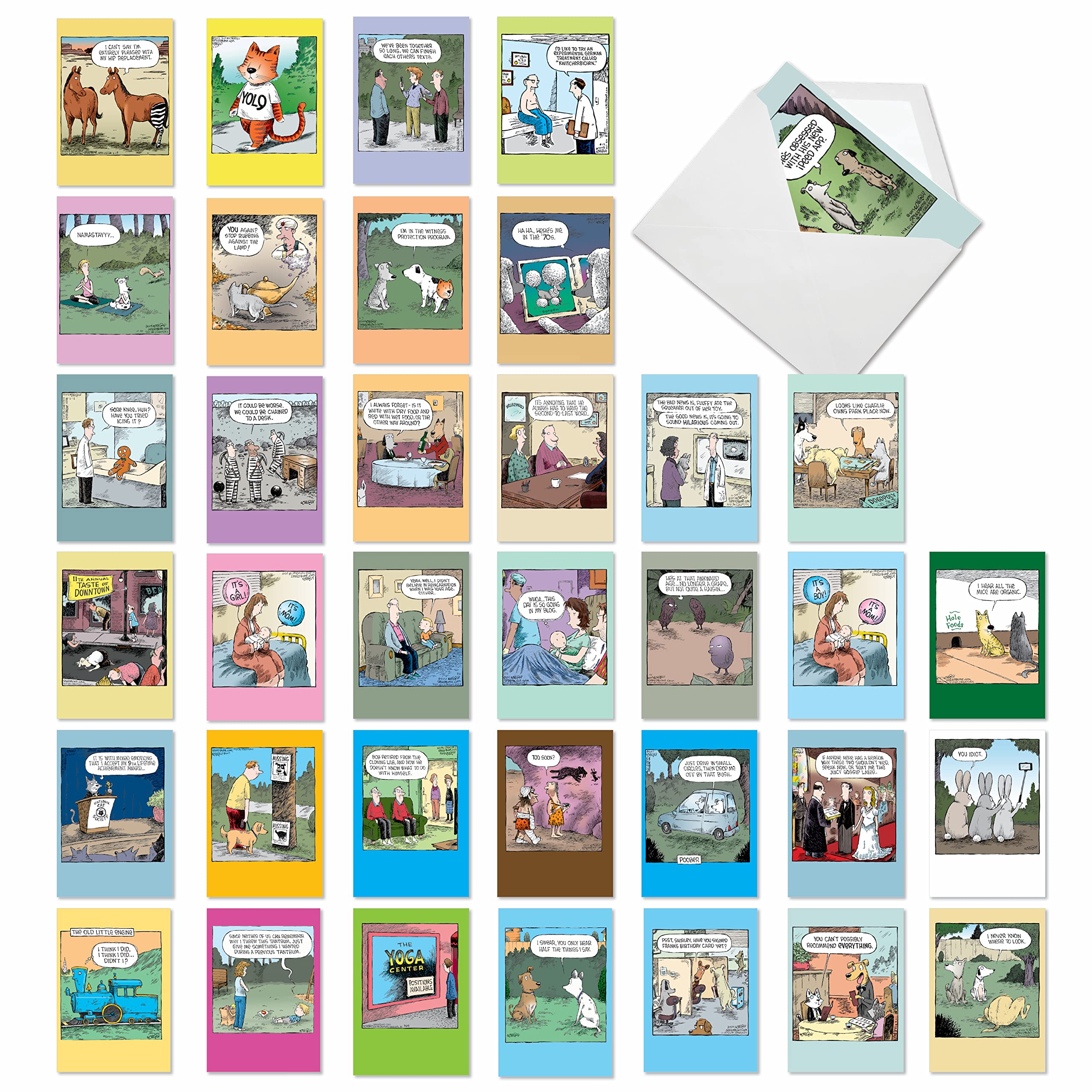 Funny Mixed Occasion Greeting Cards Set - 36 Designs with Envelopes for Birthday, Get Well & Friendship - Perfect for Parties & Gifts