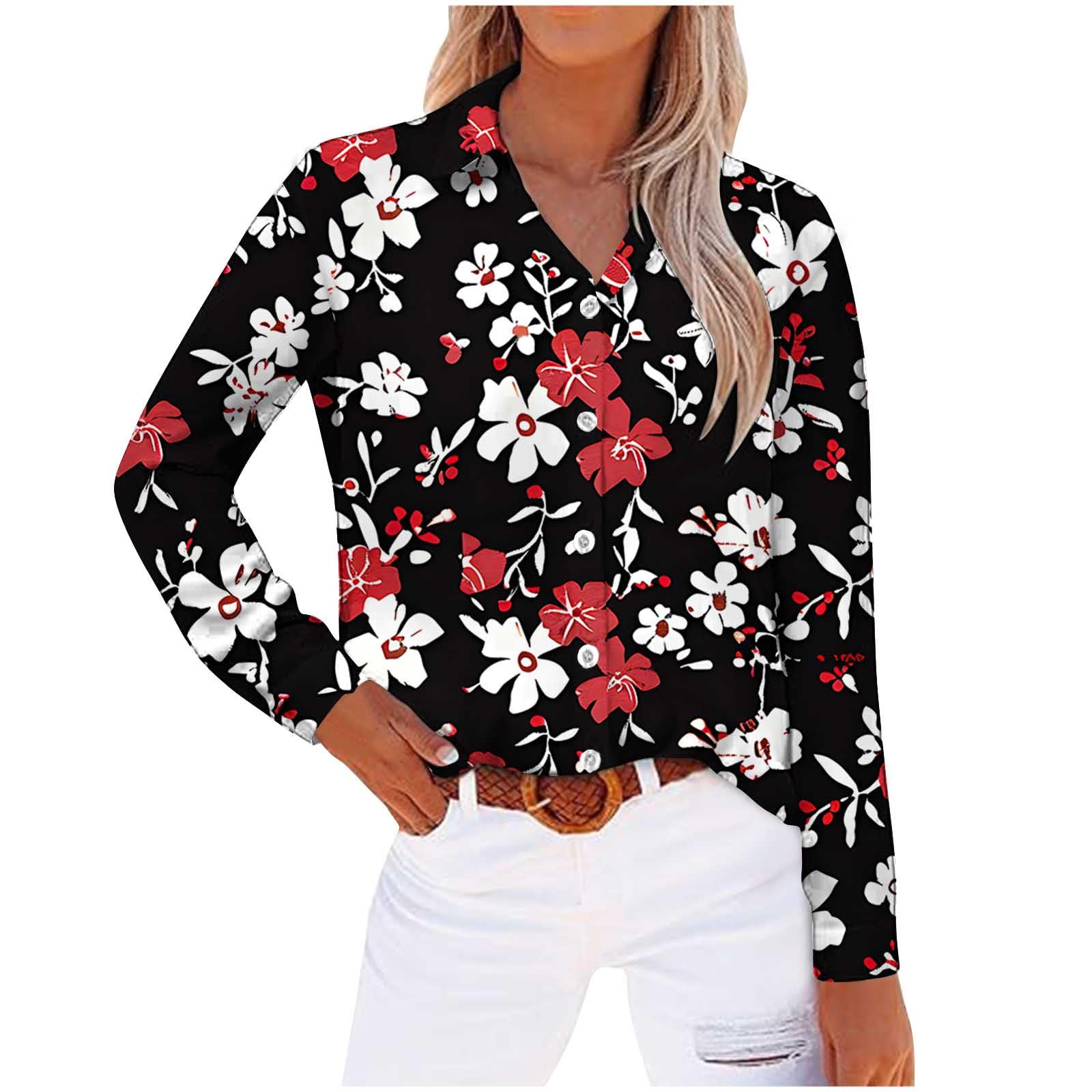 Women's Long Sleeve V-Neck Button Down Blouse - Dressy Casual Office Work Shirt, Loose Fit Tunic Top for Business, Date Night & Everyday Wear