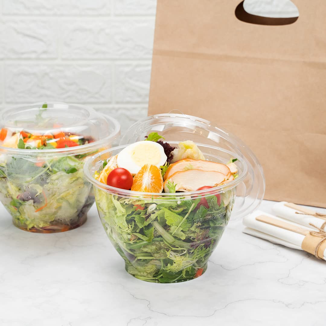 Restaurantware Thermo Tek 48oz Disposable Salad Bowls - 50 Pack Round Deli Containers | Crack & Leak Proof, Eco-Friendly Clear Plastic Food Bowls for Cold Salads, Fruits, Meals | Lids Sold Separately | Perfect for Catering, Takeout & Meal Prep