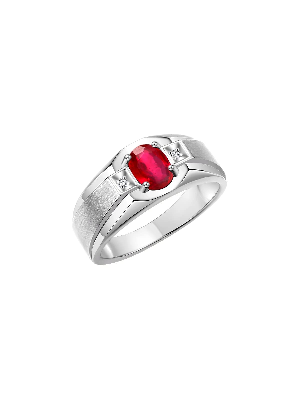 Rylos Men's Sterling Silver Ring with 7X5MM Oval Gemstone & Diamond - Classic Birthstone Jewelry for Men, Sizes 8-13 | Perfect for Weddings, Anniversaries & Gifts