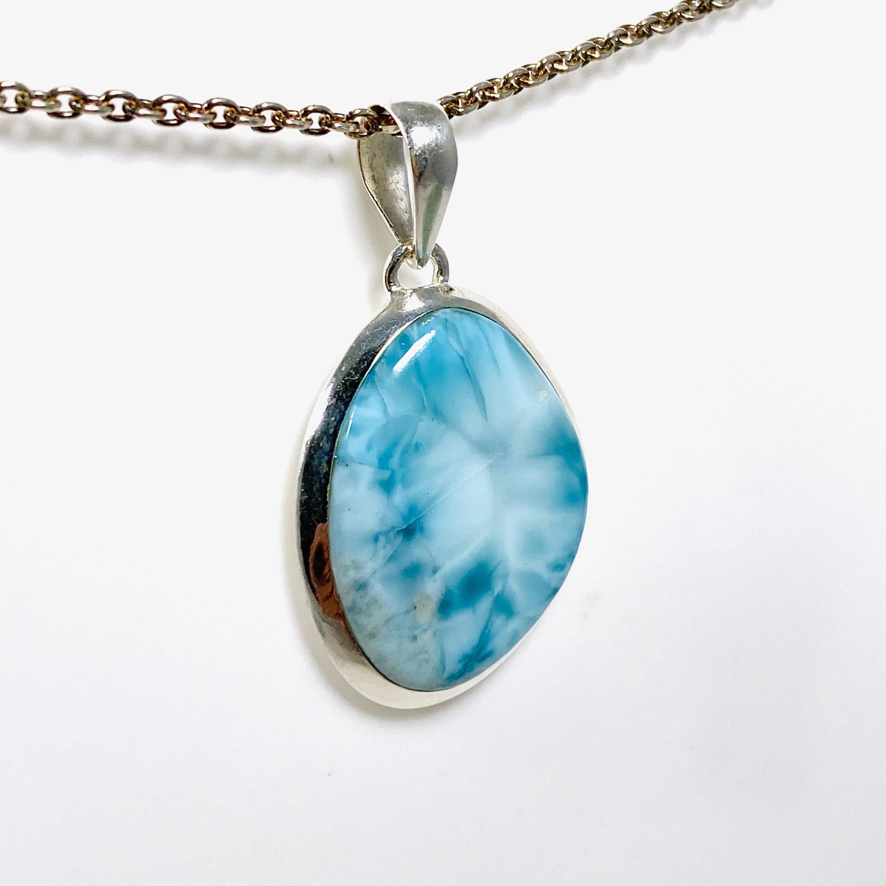 Larimar Oval Pendant Necklace - Genuine Blue Stone Jewelry - KPGJ4168 - Perfect for Beach Vacations & Boho Fashion