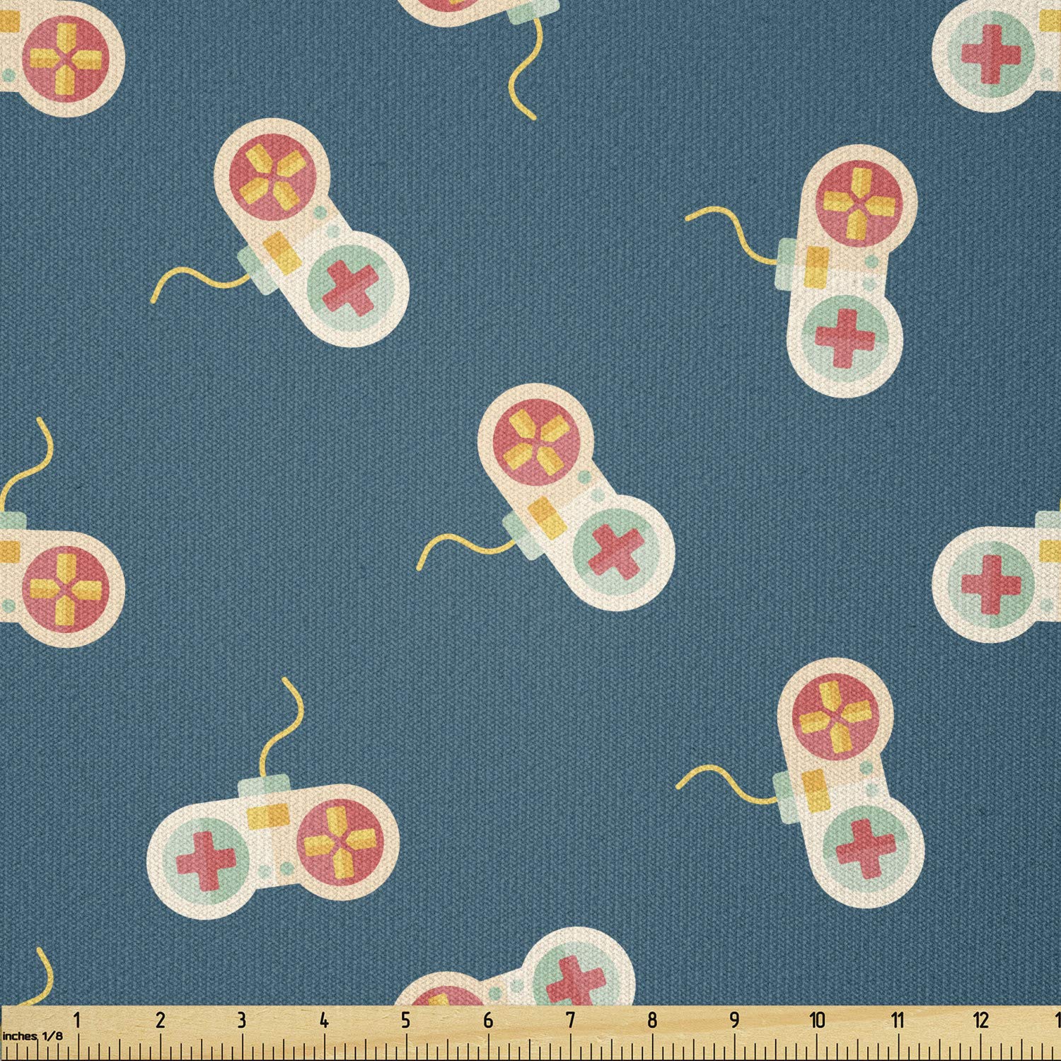 Ambesonne Retro Video Game Console Print Stretch Knit Fabric - 10 Yards, Petrol Blue Multi-Color - Soft Gaming Fabric for DIY Clothing, Cosplay Costumes & Arts & Crafts - Perfect for Gaming-Themed Apparel, Quilting & Home Decor Projects
