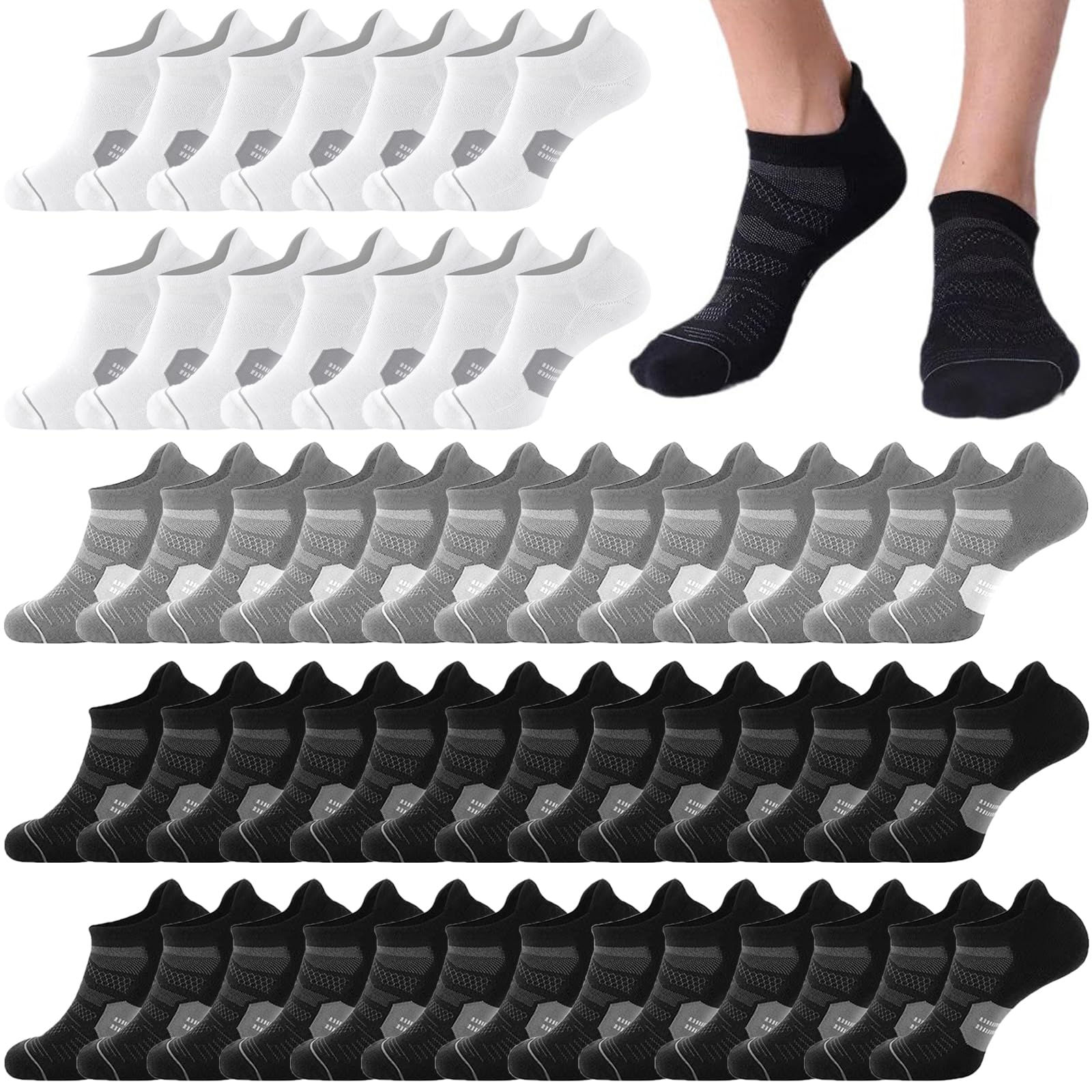 20 Pairs Men's Ankle Athletic Running Socks - Breathable Low Cut Sports Casual Socks for Men - Perfect for Gym, Jogging, Hiking & Everyday Wear