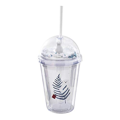 Polar Bear Insulated Tumbler with Straw - 380ml Reusable Plastic Water Bottle for Kids, Travel, Parties & Outdoor Activities - BPA Free Leak Proof Cup (Bear Design)
