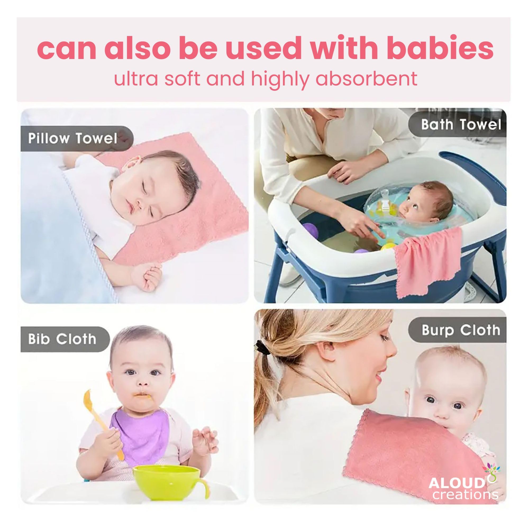 ALOUD CREATIONS 12-Pack Ultra Soft Microfiber Face Towels - 25x25cm Gentle Absorbent Handkerchiefs for Women, Kids & Newborn Babies | Perfect for Travel, Gym & Baby Care | Hypoallergenic Quick-Dry Towels